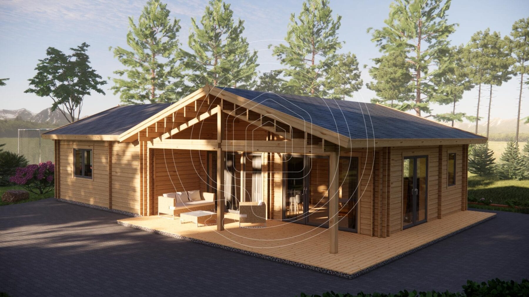 Residential log cabin with double glazed windows Ireland