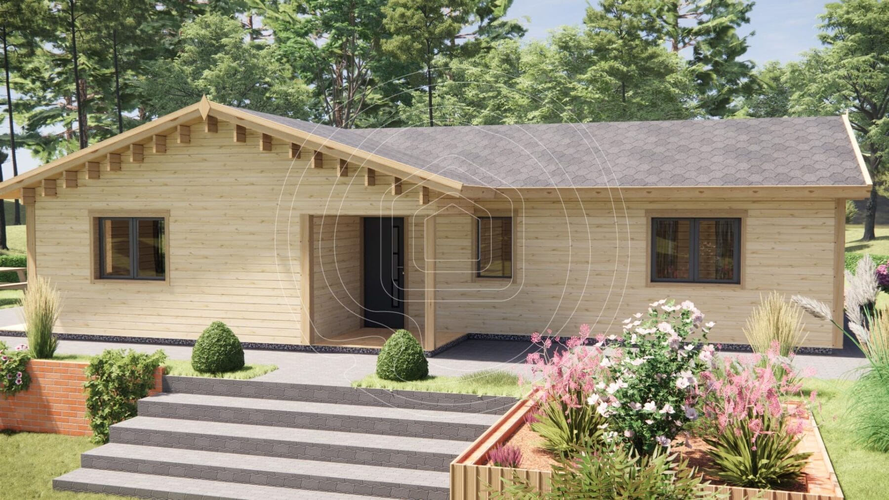 Close-up of interlocking timber walls 44mm