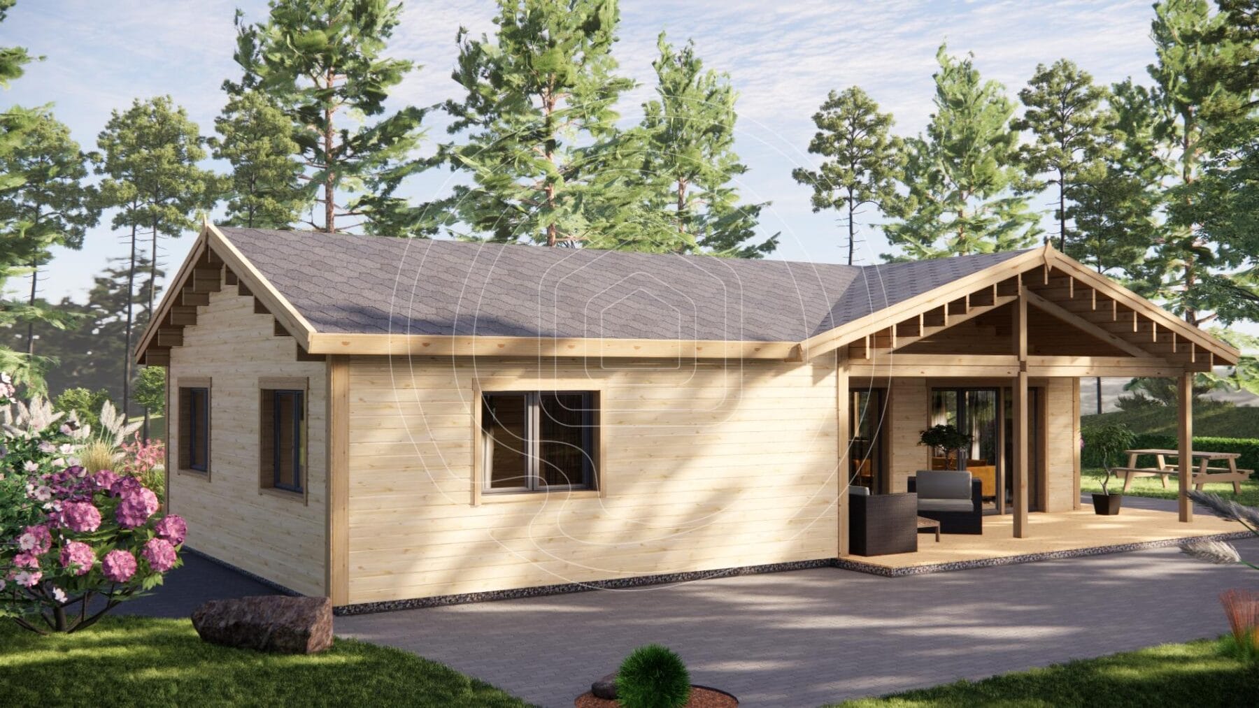 Rear exterior of residential timber house IR-001CL