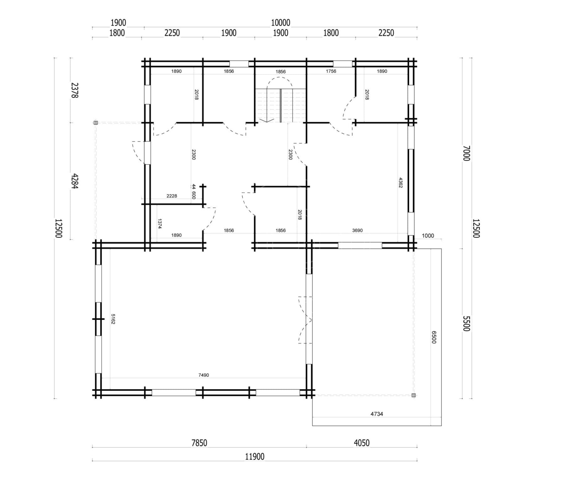 Ground floor plan of 180m² two-storey log cabin Ireland