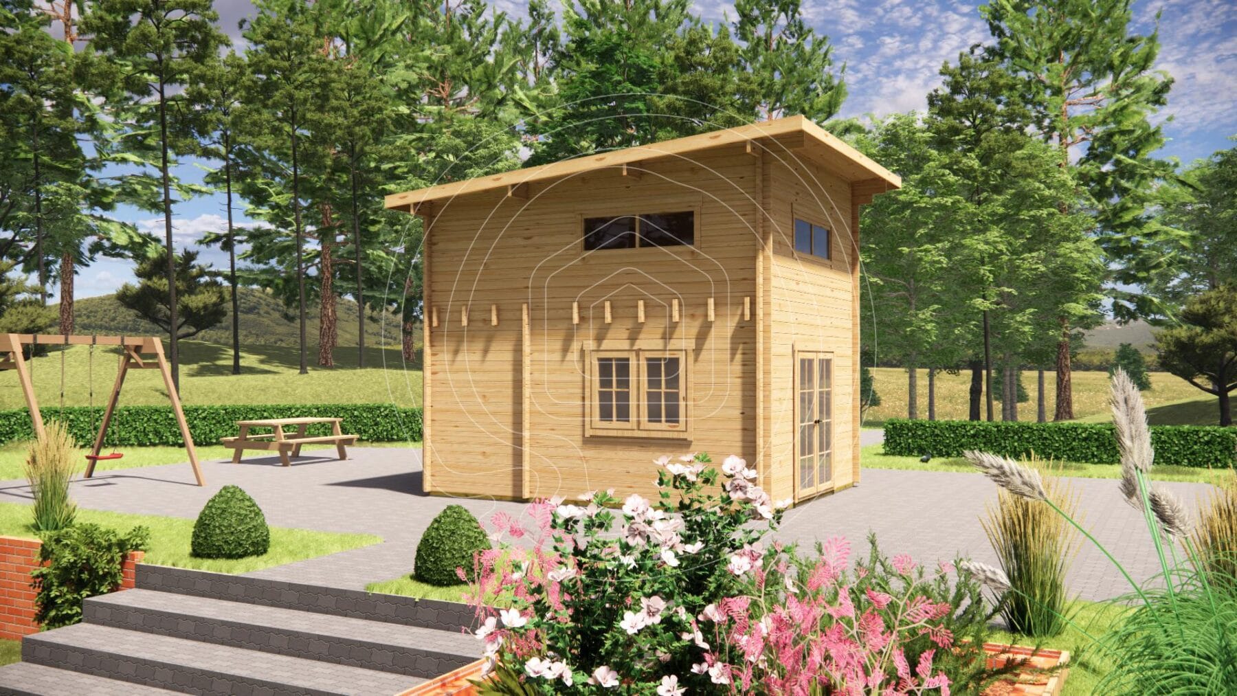 Natural timber two-storey residential log cabin Ireland