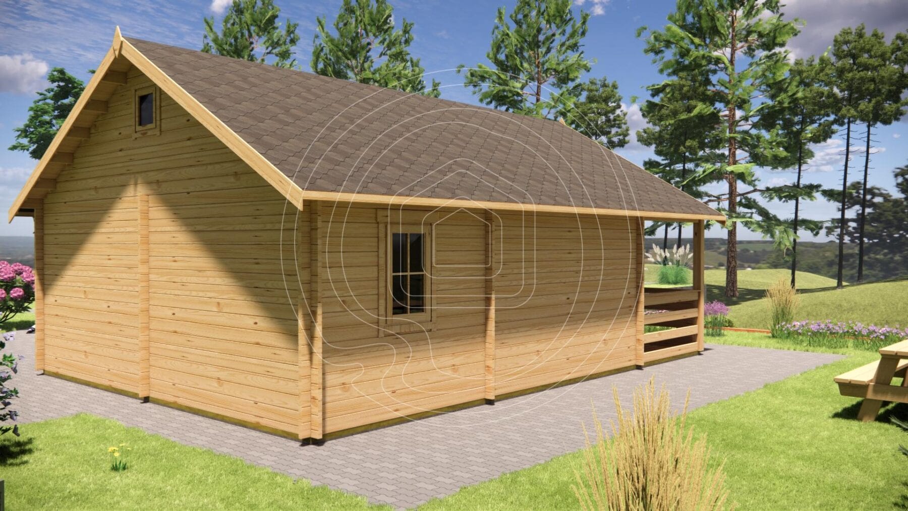 Log cabin floor plan including terrace dimensions Ireland