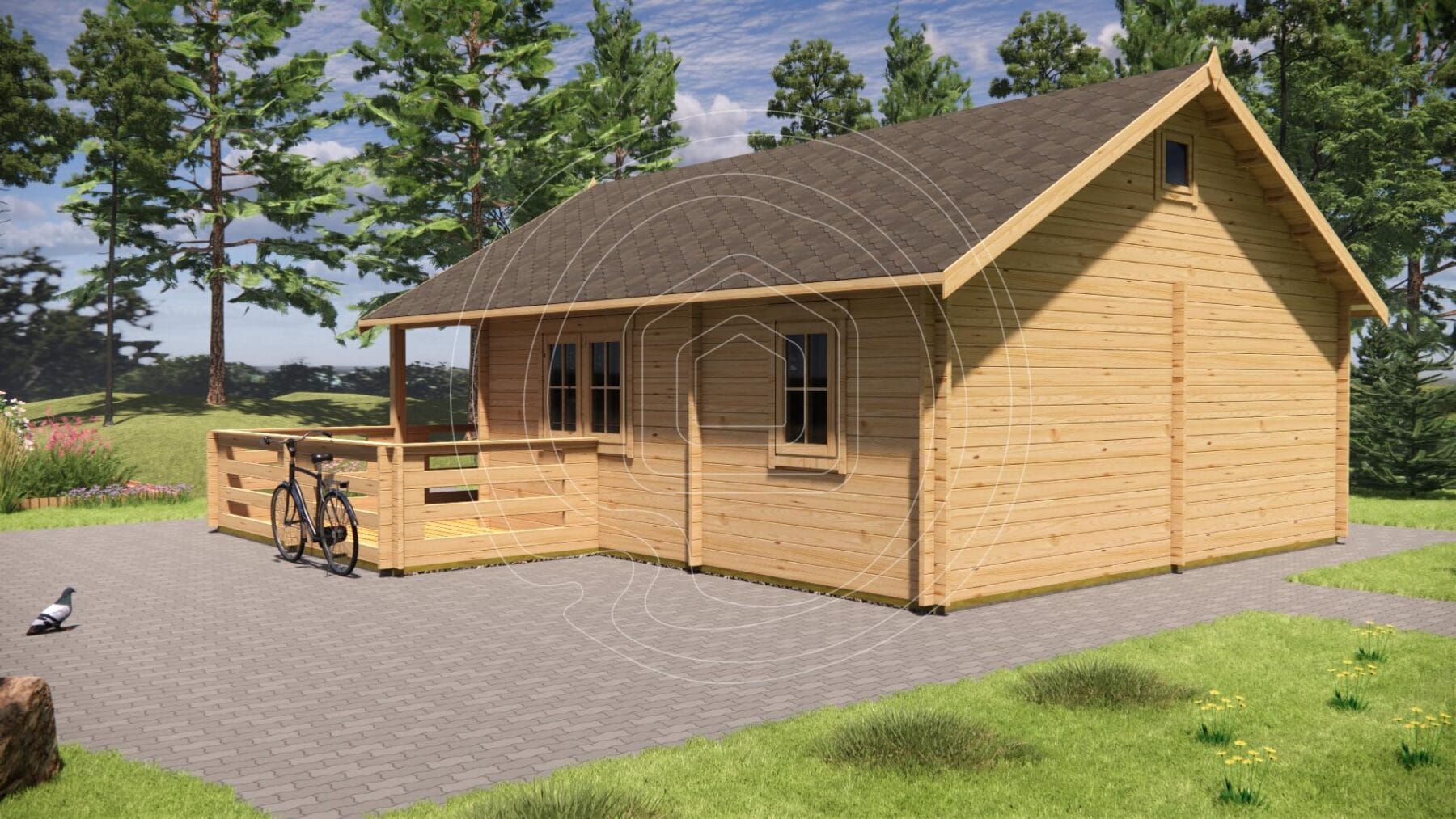 Spacious timber house with porch and double glazed doors