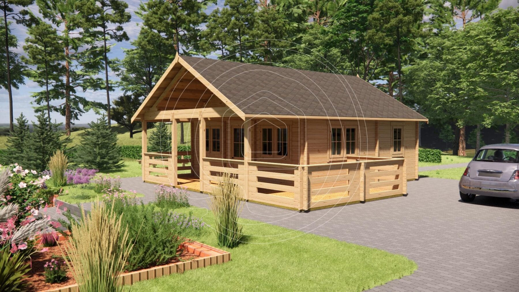 Covered wooden veranda for outdoor seating and relaxation