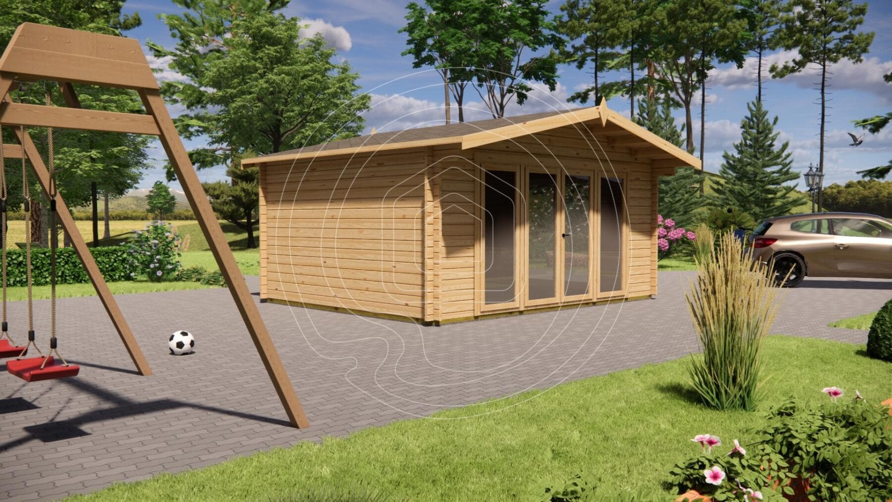 Classic garden log cabin with double doors Ireland