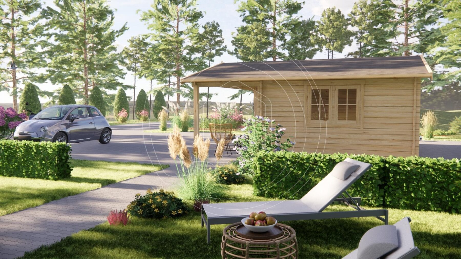 36m2 log house floor plan with 1 bedroom and bathroom