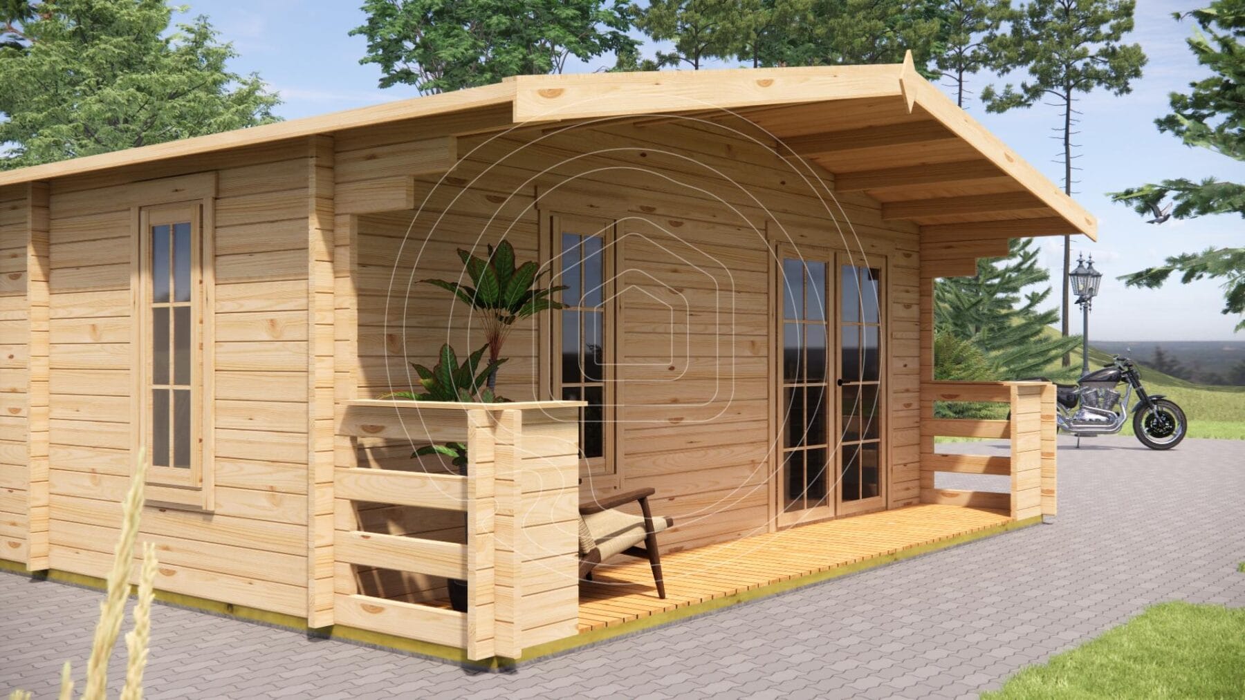 Large residential timber building with weather protection