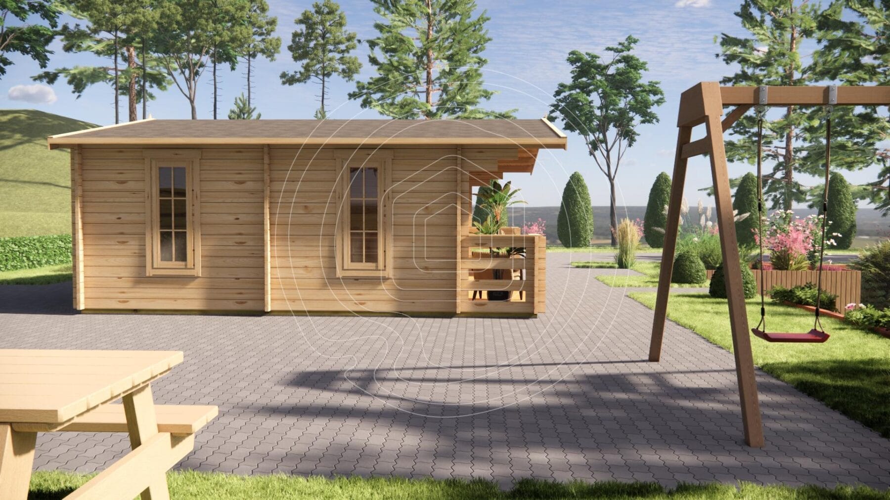 Modern residential timber house floor plan and dimensions