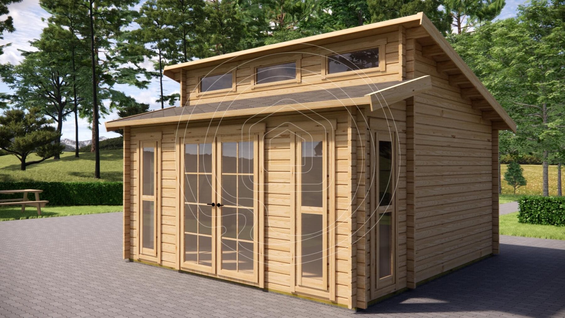 Log cabins for sale Ireland - 448x448 cm residential timber house with 4 windows