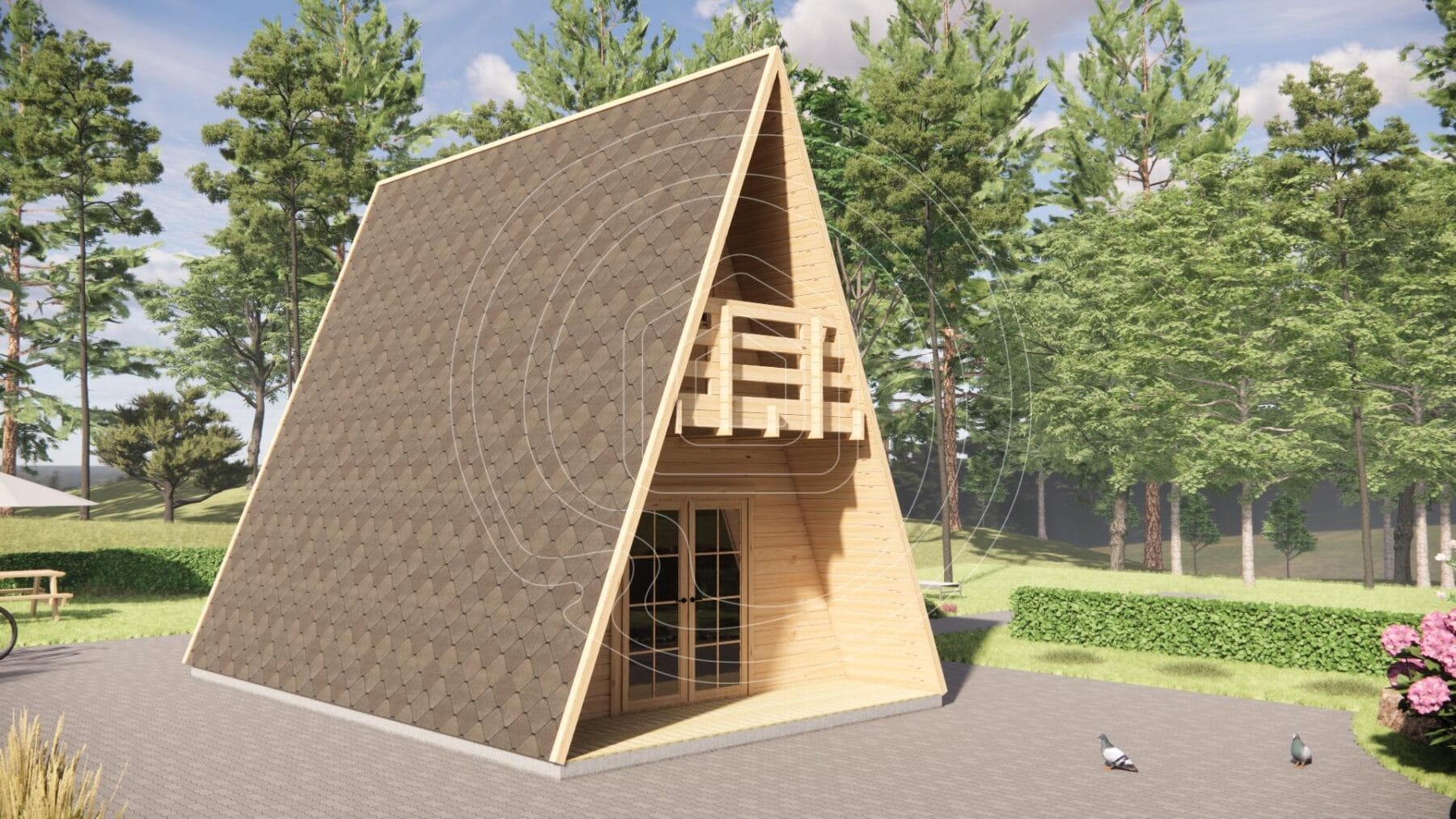 Classic apex roof log cabin with front veranda