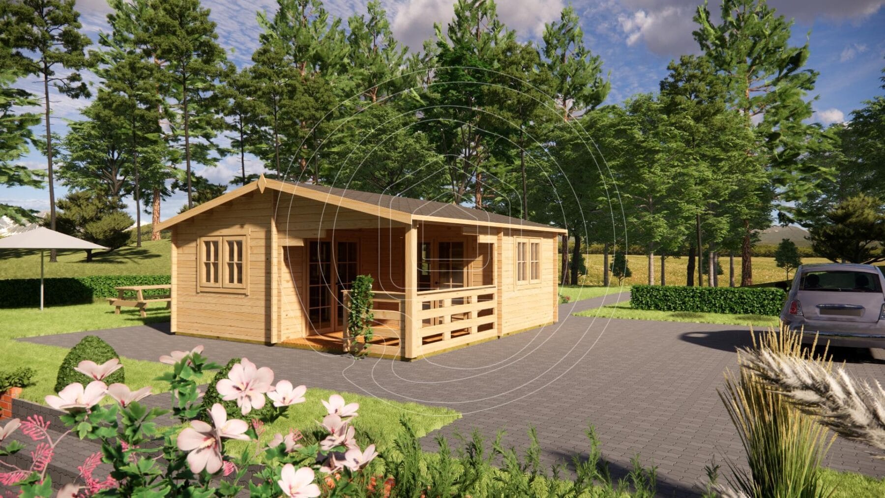 Large residential log home with spacious front terrace Ireland