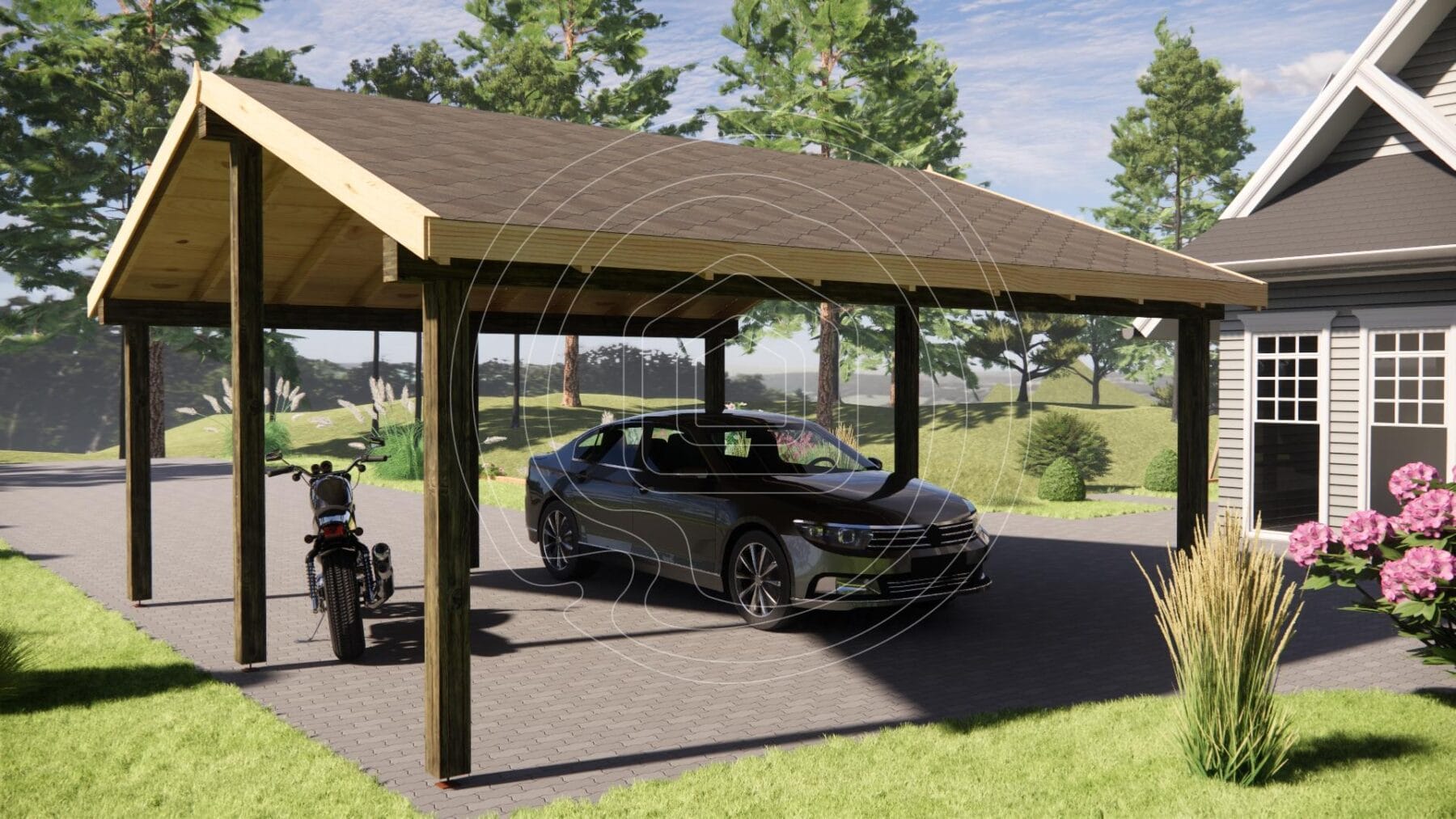 Durable flat roof carport construction