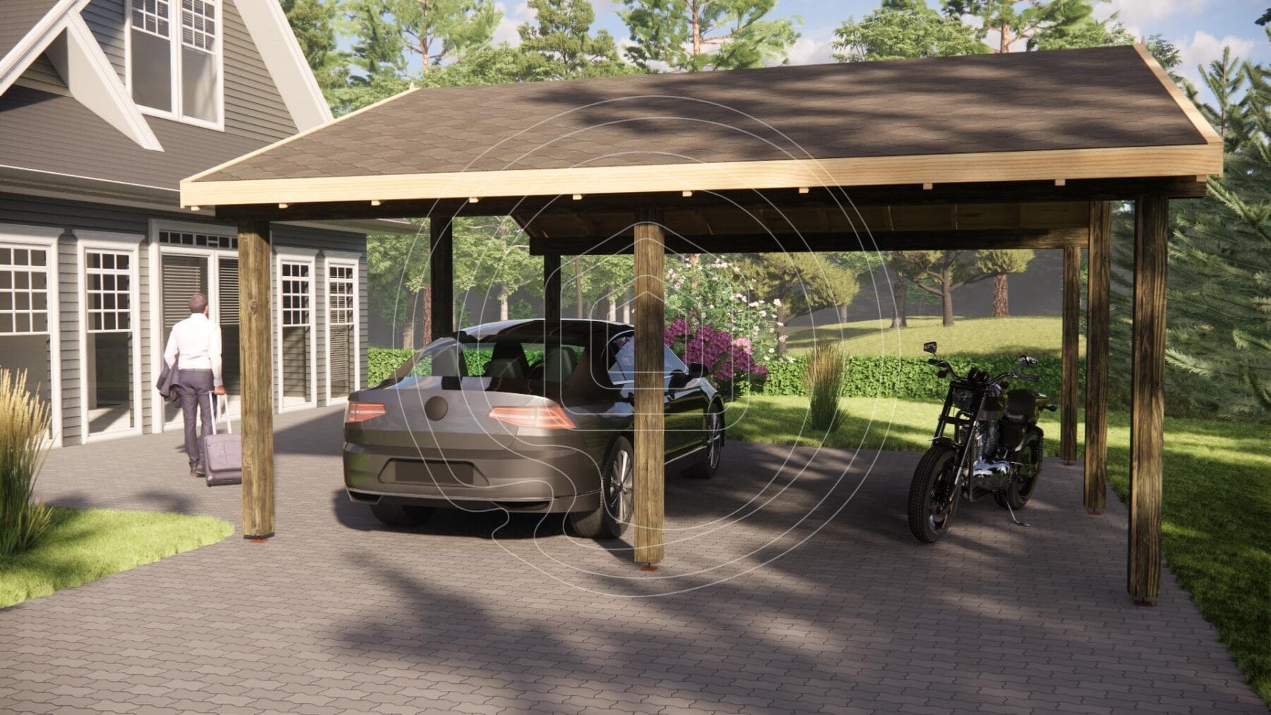 Heavy duty timber posts for car shelter