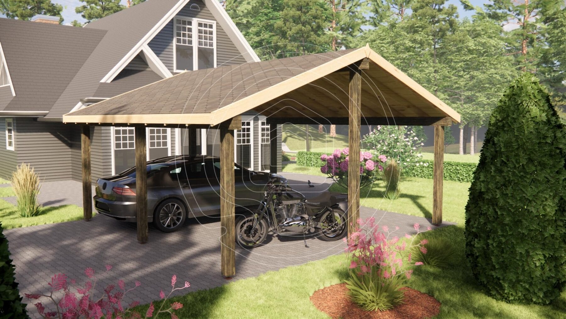Single timber carport for car protection Ireland