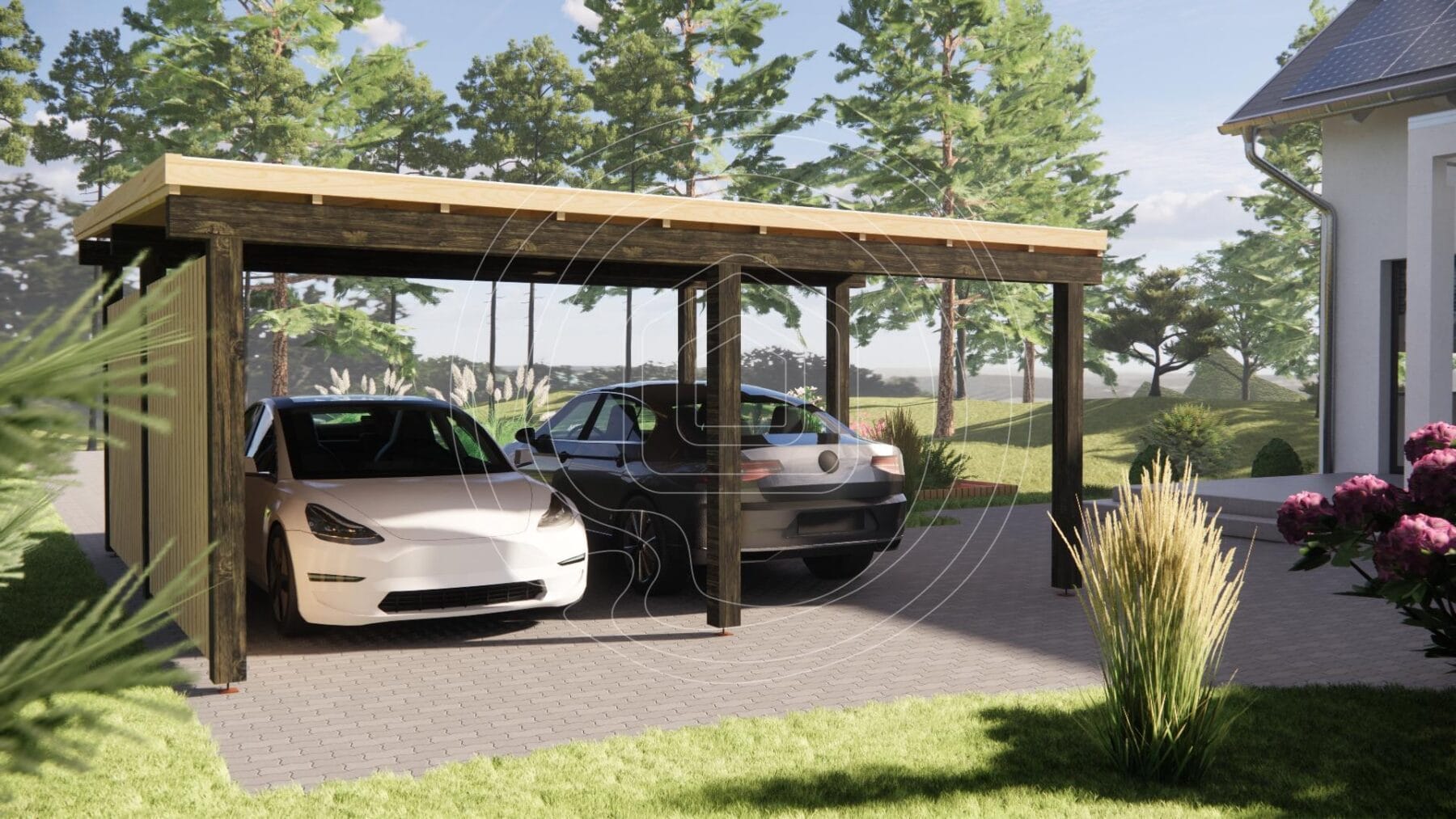 Reinforced timber beams for double carport
