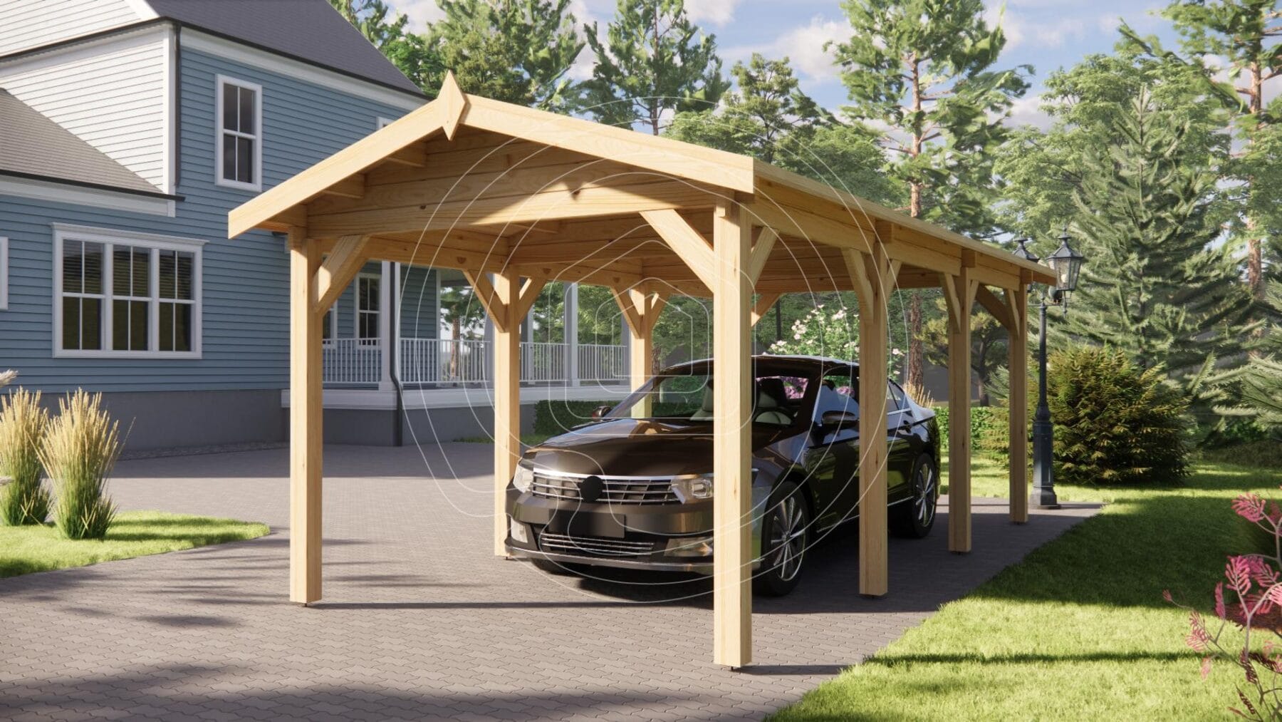 Heavy duty single timber carport for car protection