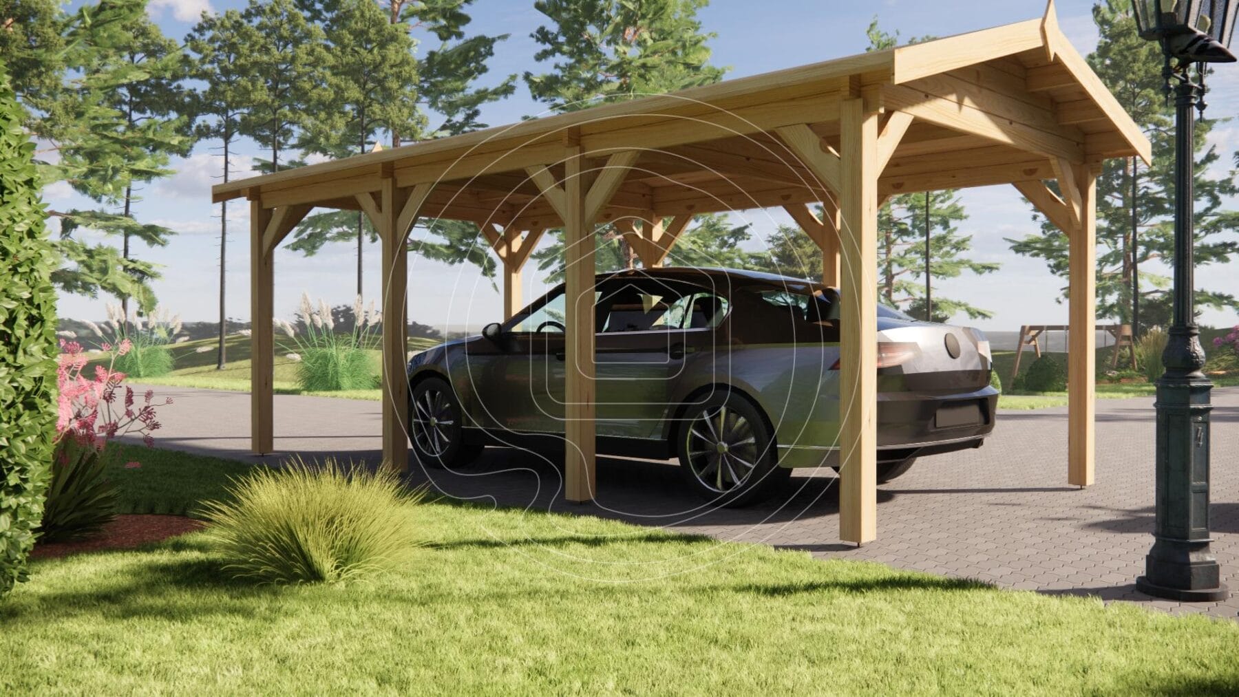 Single car shelter floor plan with post measurements