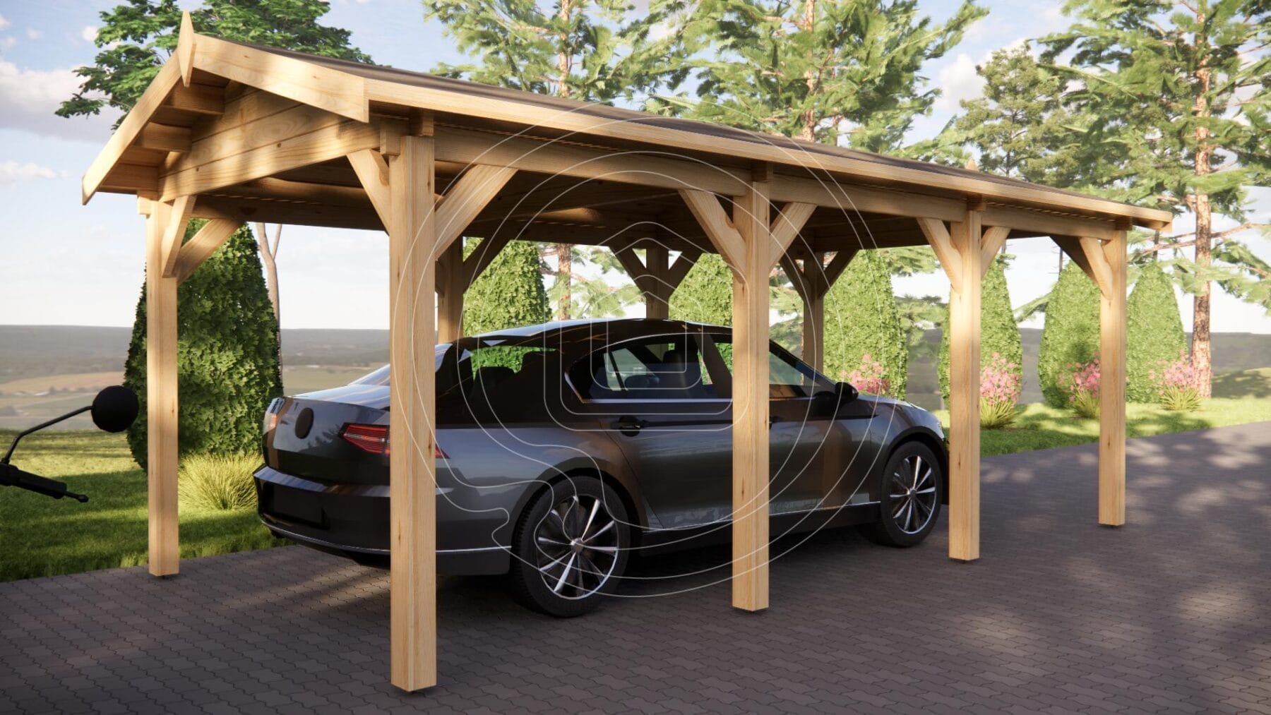 Open front timber carport for easy vehicle access