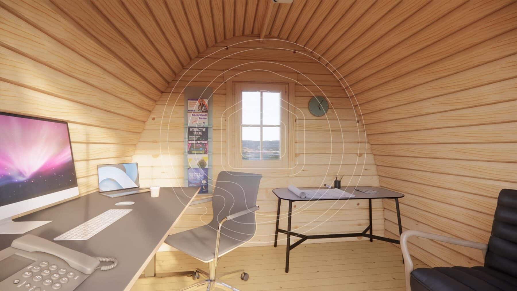 Natural wood interior detail of 9m² camping pod Ireland
