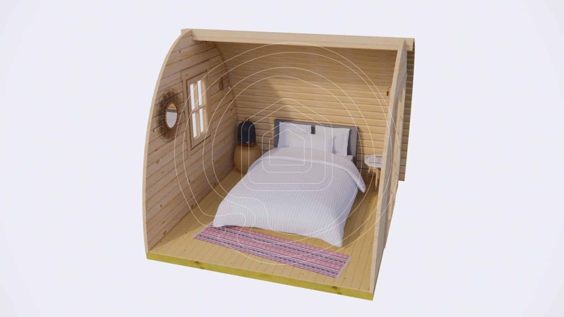 Cosy interior of timber glamping pod Ireland