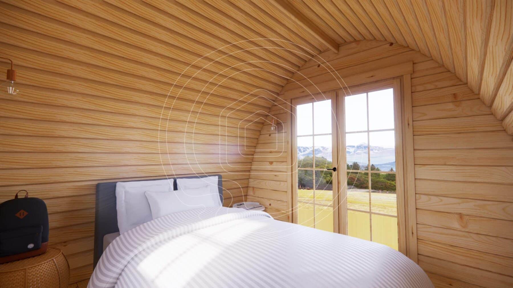 Entrance door of 9m² camping pod Ireland