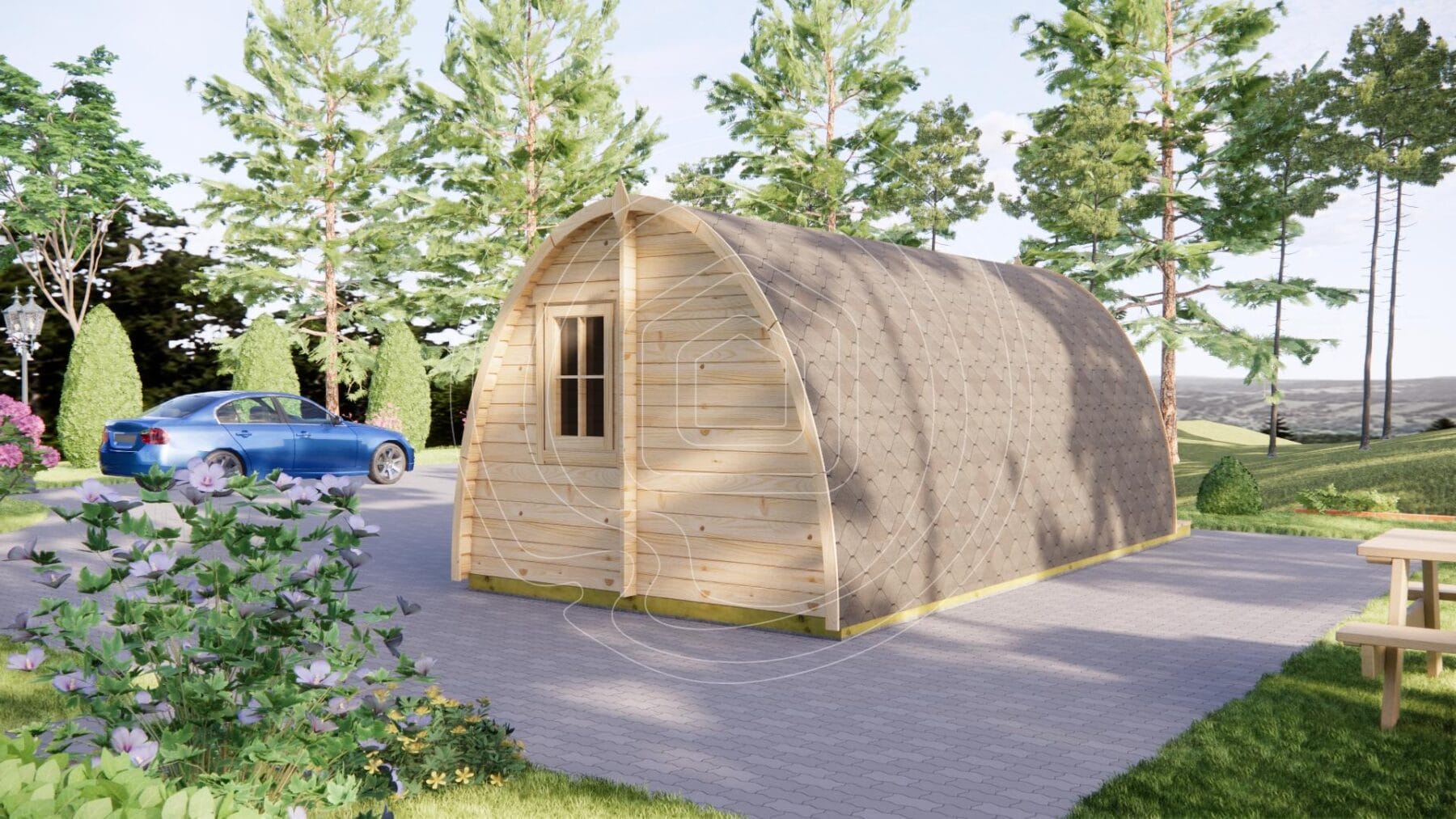 Modern curved design for garden guest room