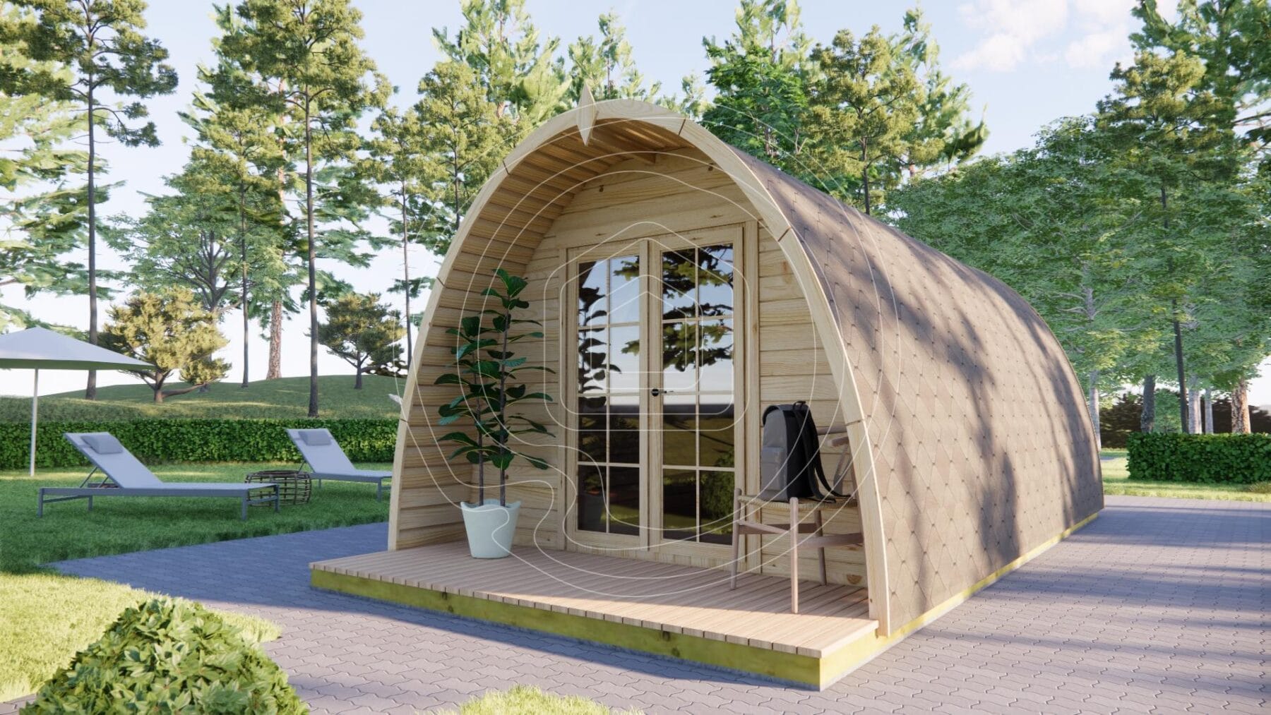 Small porch area for timber camping pod