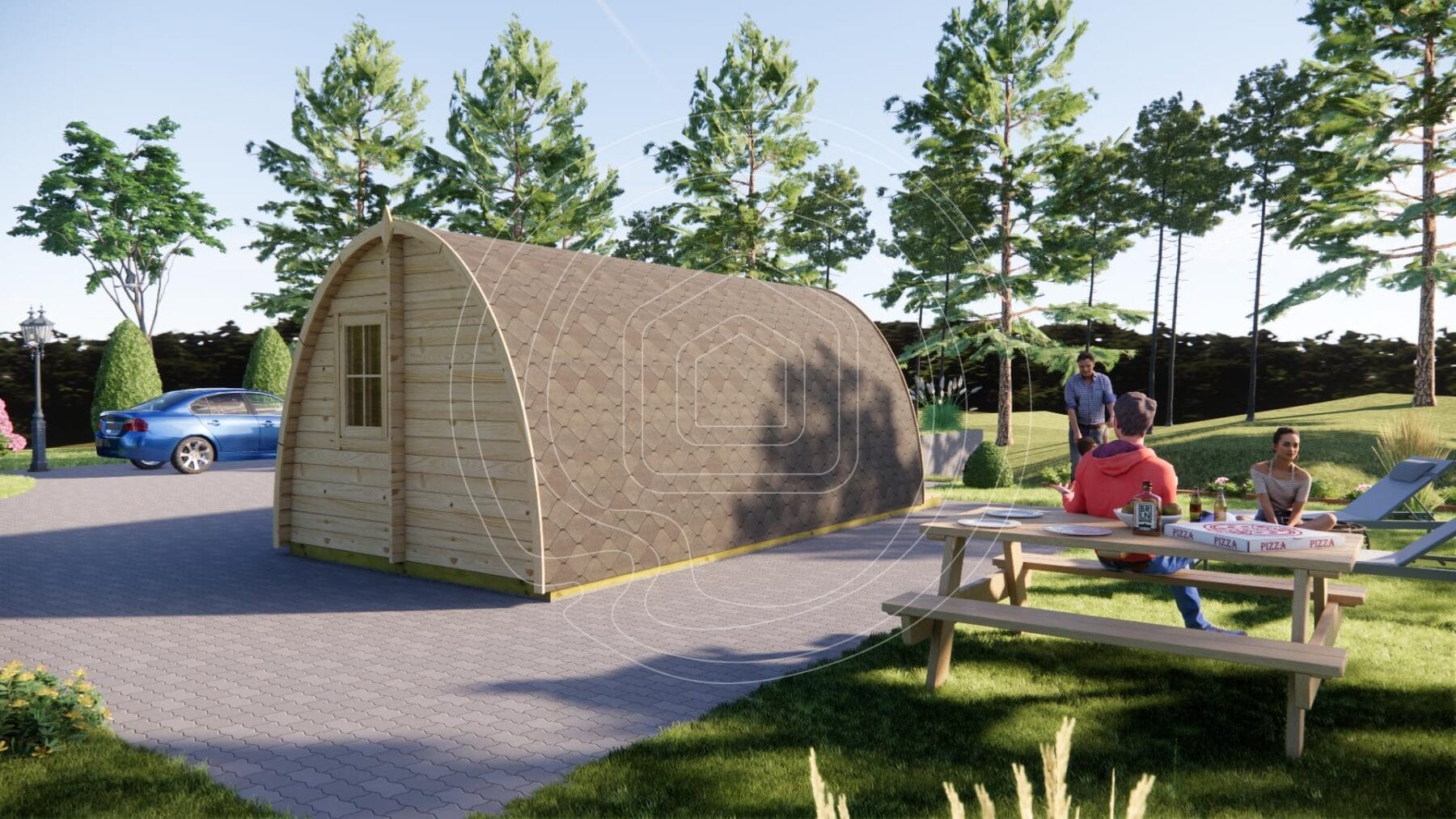 Kitchenette area inside a luxury timber pod