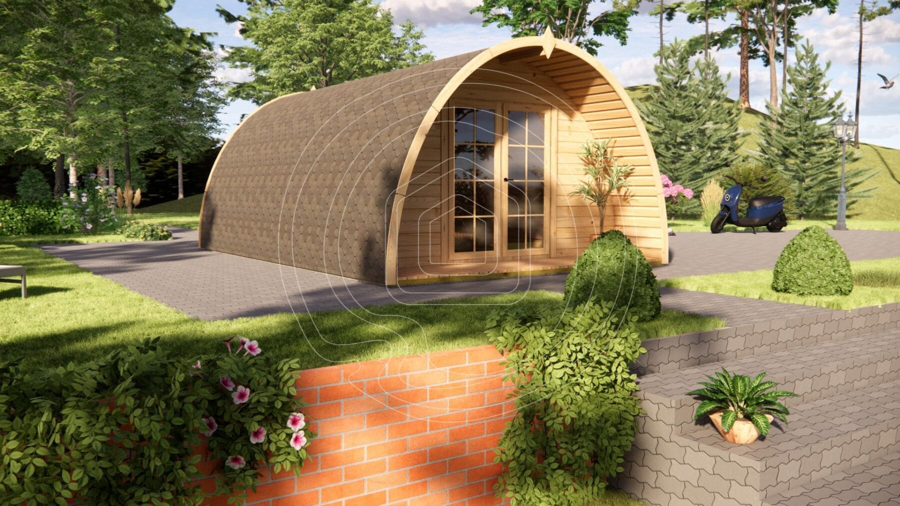Eco friendly wooden camping pod for garden retreat