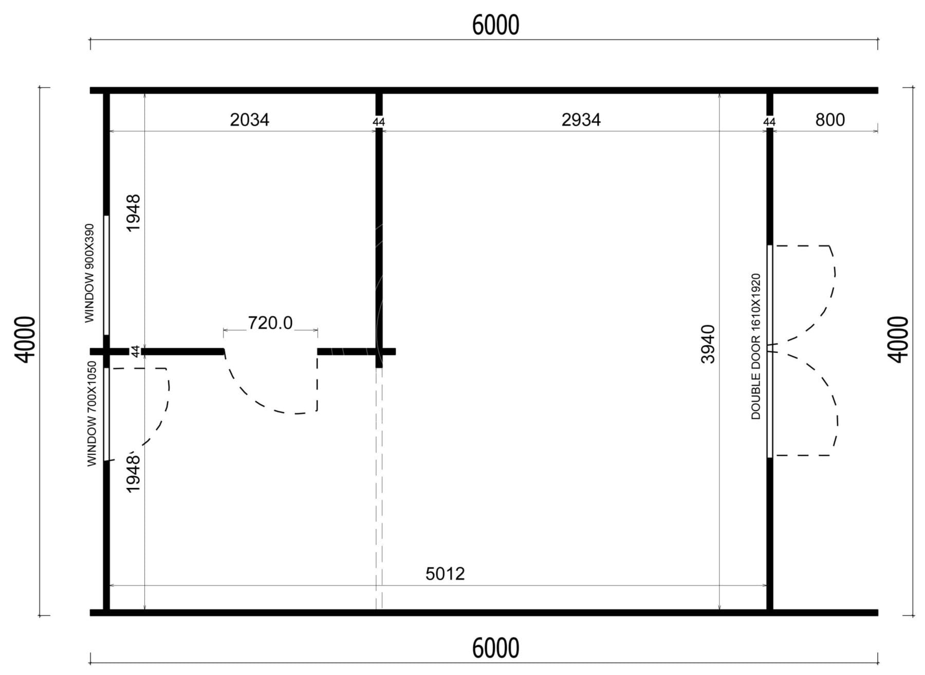 Compact camping pod floor plan and dimensions