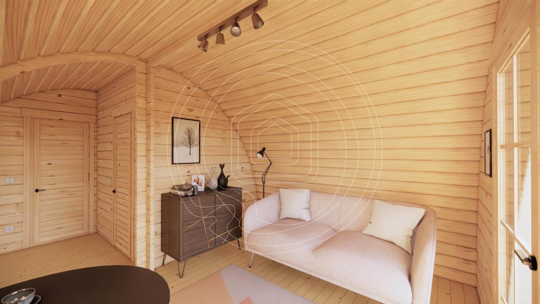 Separate sleeping area in a grand camping pod
