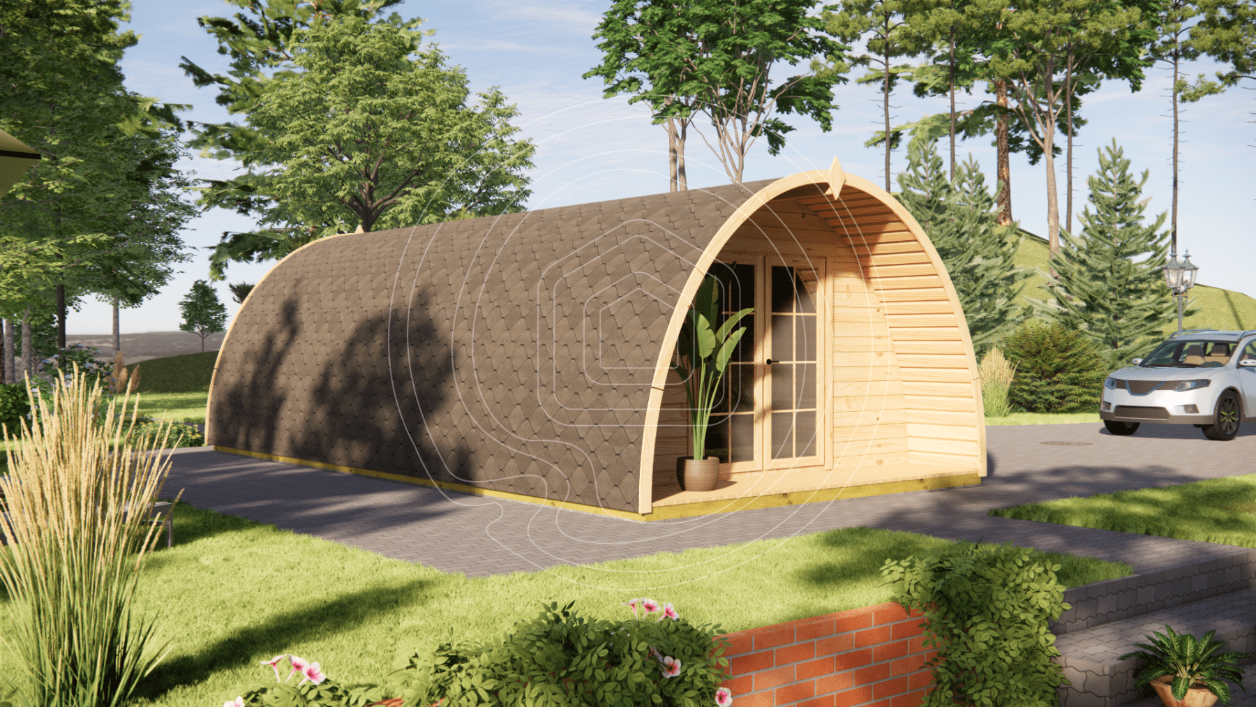 Small home office pod for quiet backyard work space