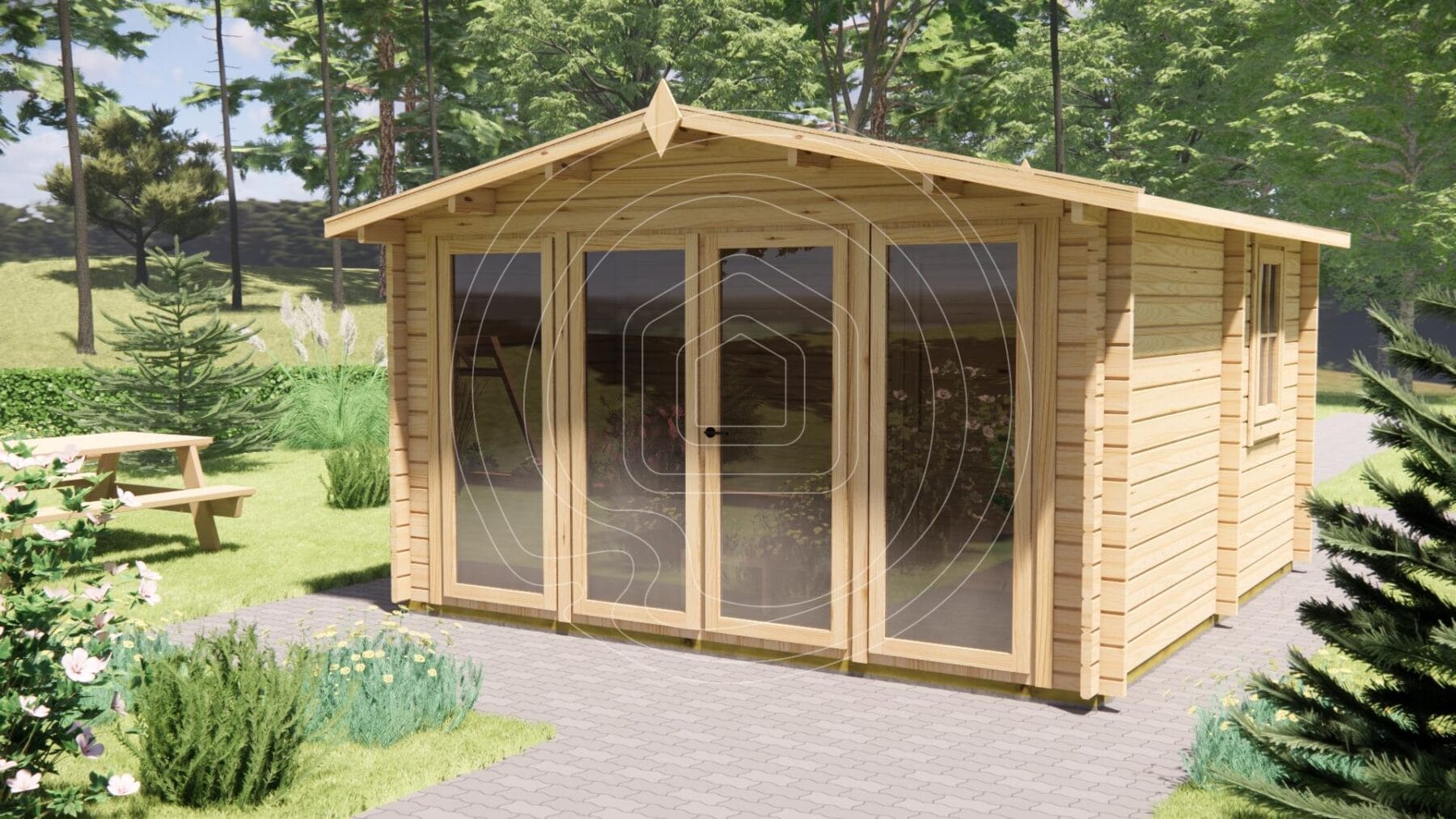LT-032 16m² outdoor sauna cabin exterior front view Ireland