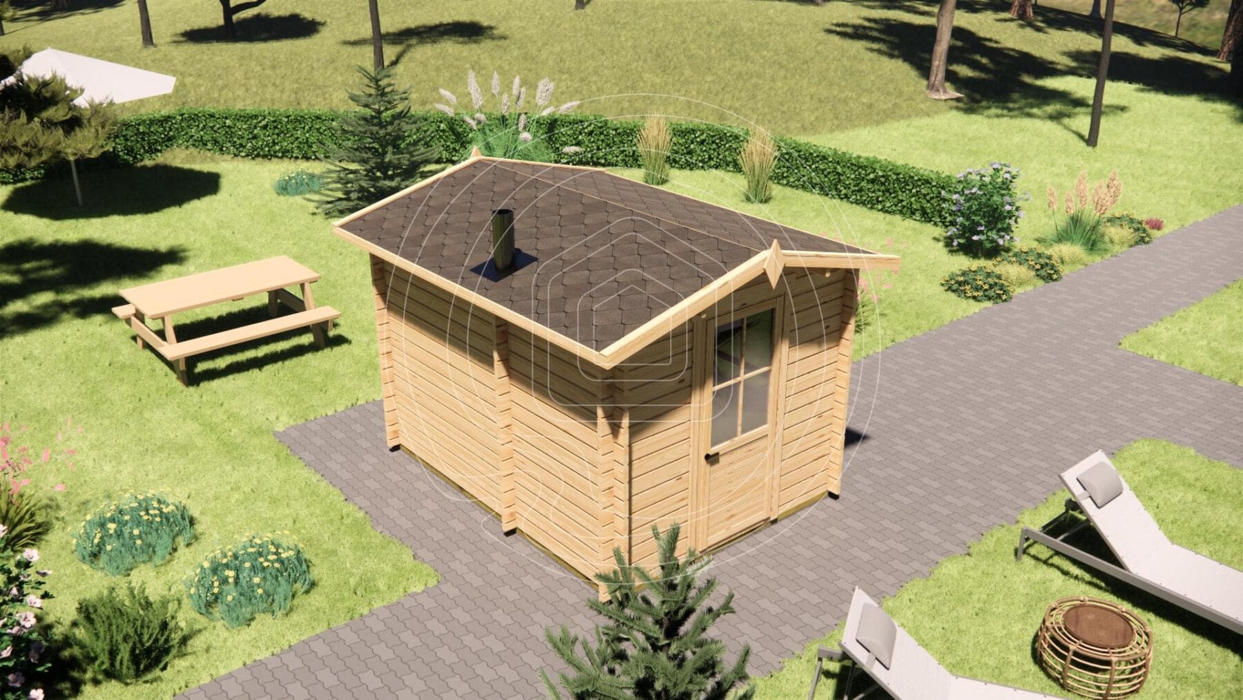 Side view of 8m² compact garden sauna Ireland