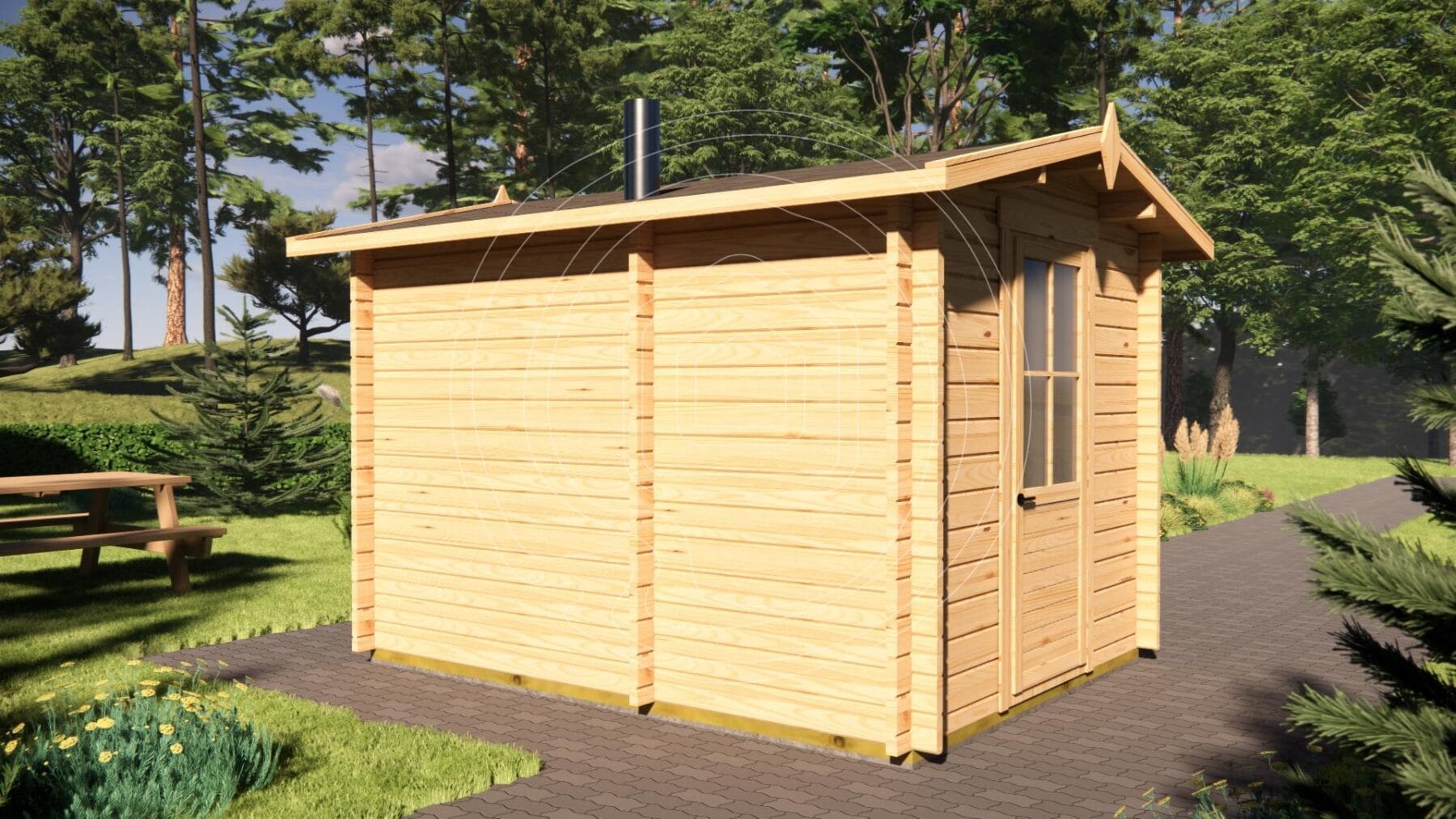 Sauna bench and interior detail of compact garden sauna Ireland
