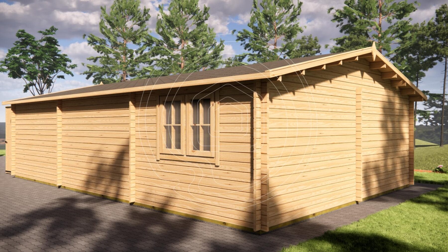 Timber garage side view with pedestrian door