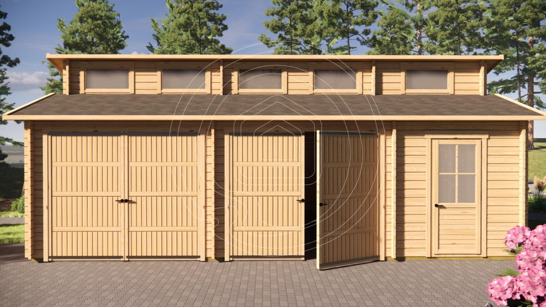 Double set of wide opening garage doors