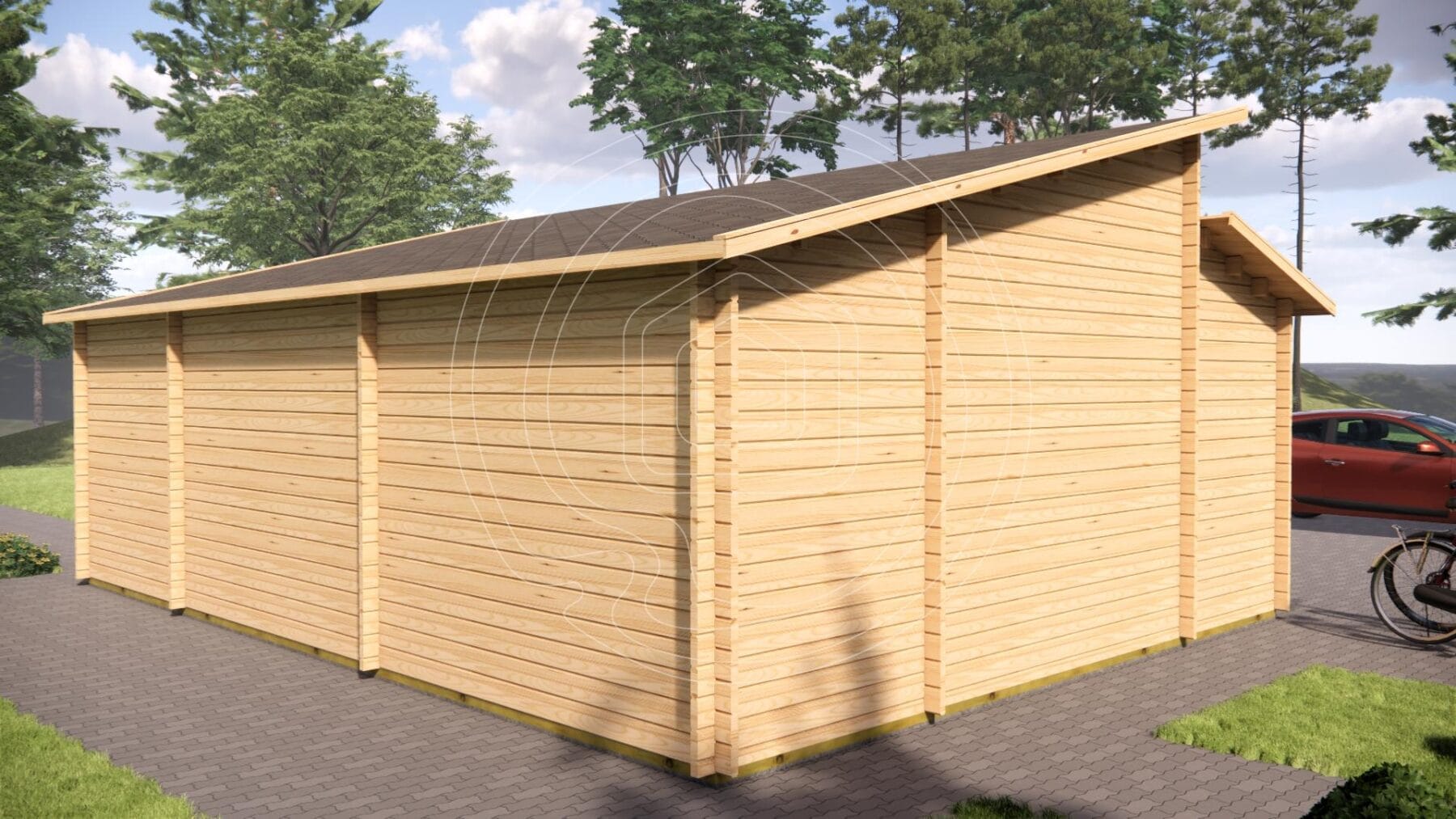 Spacious timber garage with high apex roof