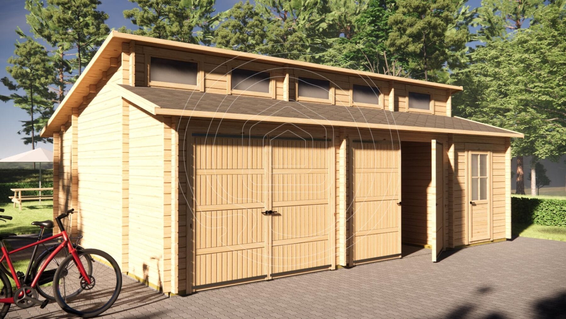 Double Garage Exterior Large double timber garage for two cars