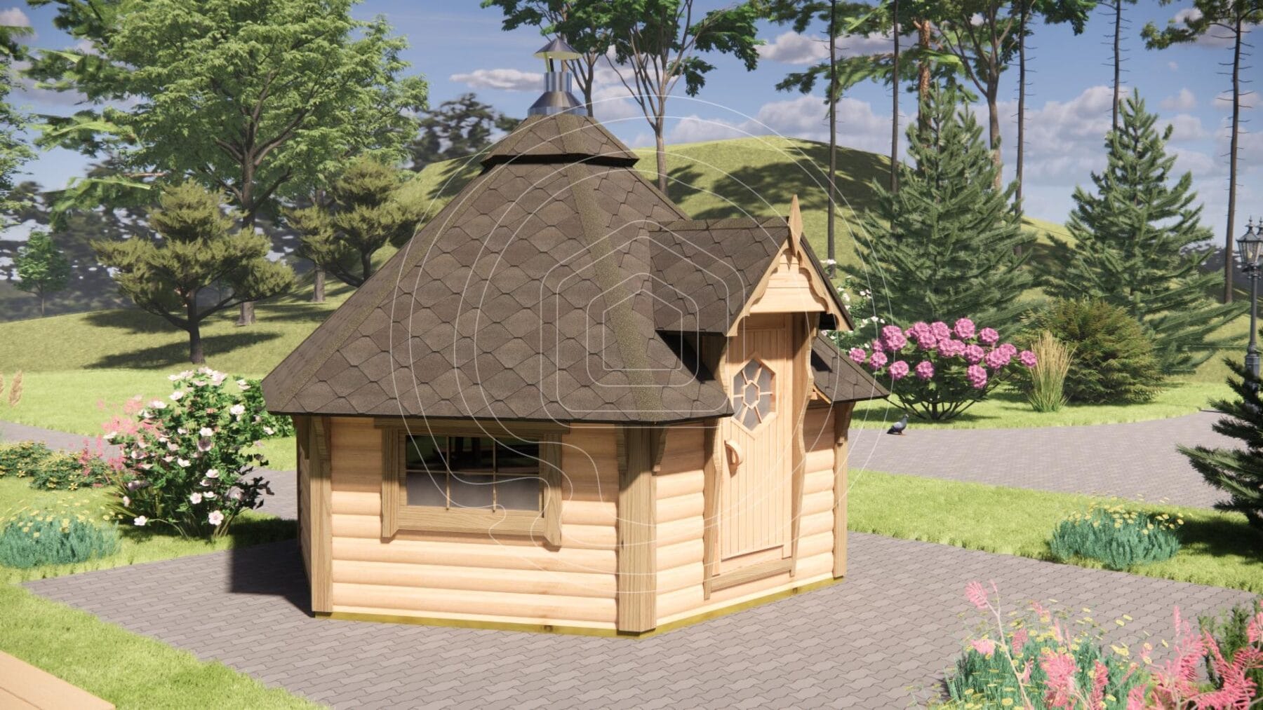 Large timber grill house for garden parties and events