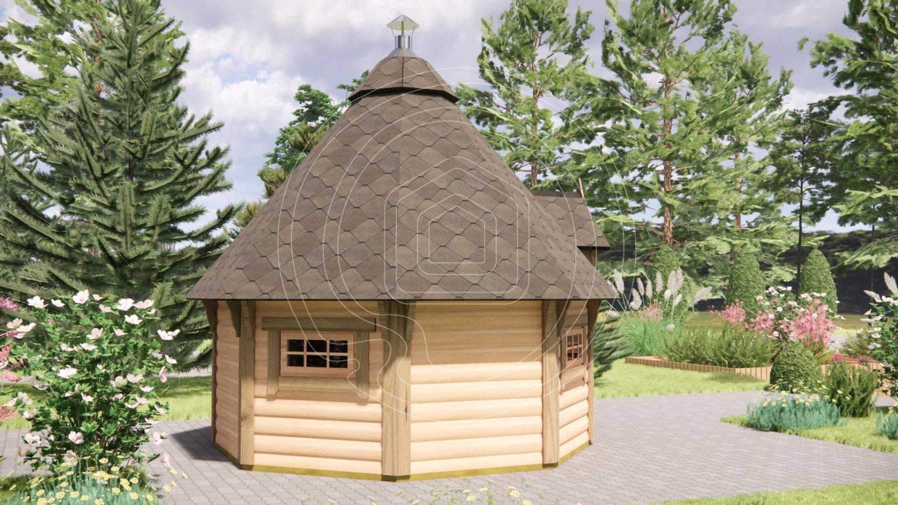 Rustic garden hut for outdoor dining and entertainment